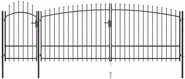 Berkfield Black Steel Garden Fence Swing Gate with Spear Top W: 5 m, H: 2.25 m