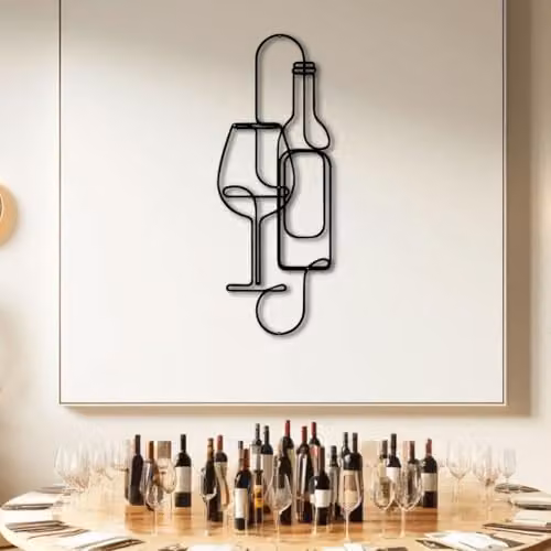 YOUR HOME RULEZ Modern Black Metal Wine Glass and Bottle Abstract Wall Art, Width: 96 cm – 4