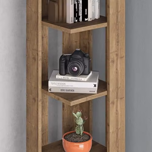 HOCUS PICUS 5 Tier Modern Corner Bookcase in Multicolour Dark Oak Effect, W/D/H: 34.0 x 34.0 x 161.0 cm – 3