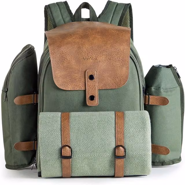 VonShef 4 Person Picnic Backpack with Blanket in Green