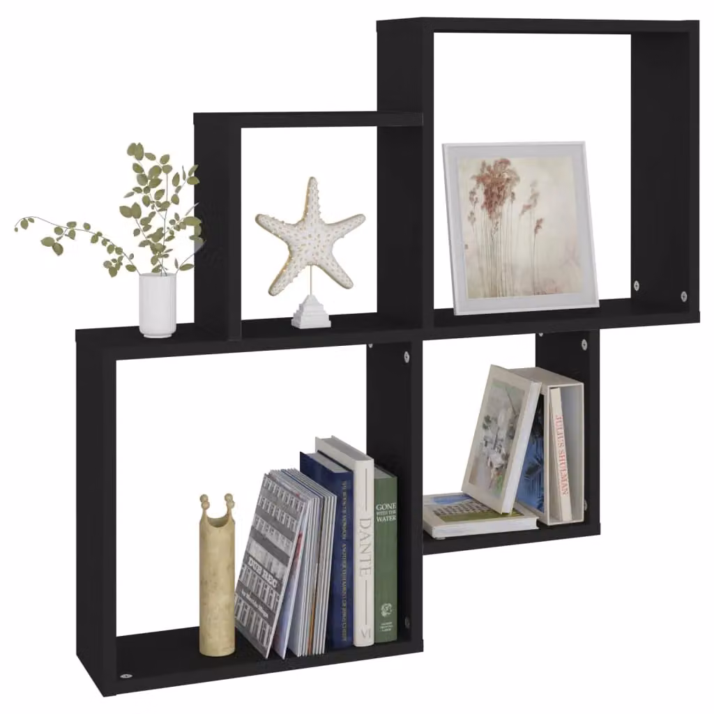 Berkfield Home Wall Mounted Cube Shelf, Black, W: 80 cm, D: 15 cm, H: 78.5 cm – 4