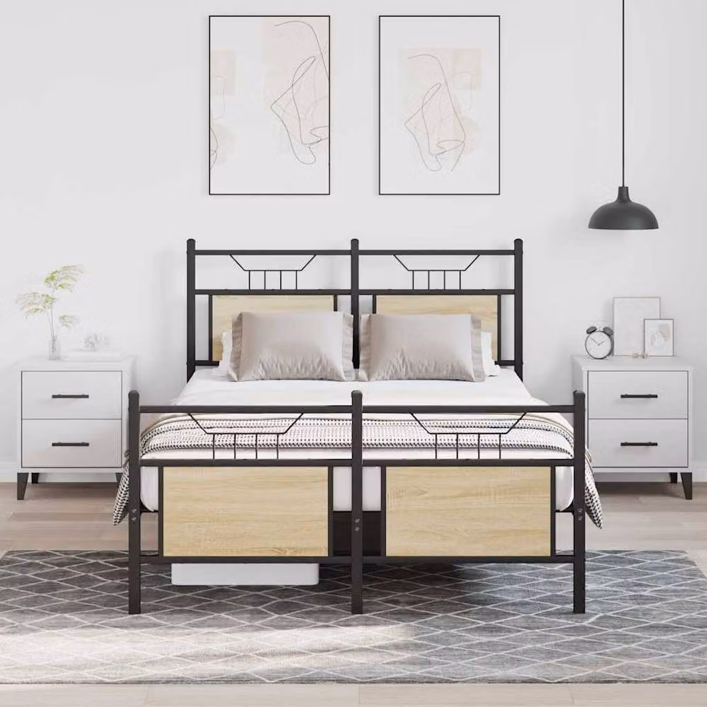 Berkfield Home Sonoma Oak Bed Frame with Drawers in Natural Wood and Metal, W/D/H: 120 x 200 x 91.5 cm – 2
