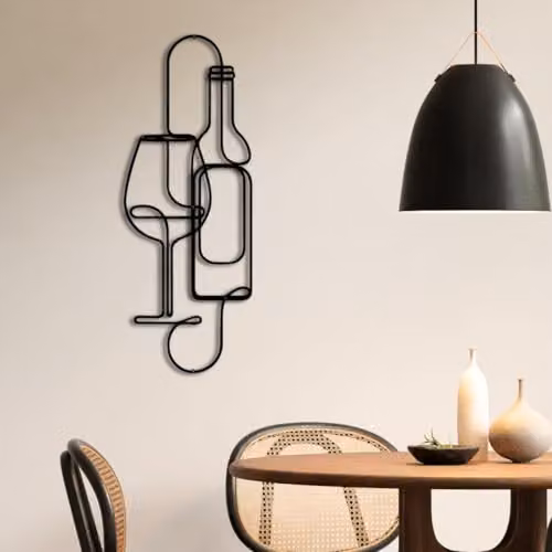 YOUR HOME RULEZ Modern Black Metal Wine Glass and Bottle Abstract Wall Art, Width: 96 cm – 5