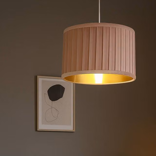 Lighting Collection Pleated Velvet Cylinder Lampshade in Blush Pink with Gold Inner