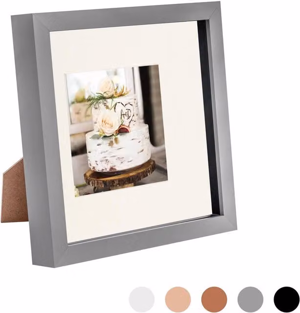 Nicola Spring Single Square 3D Box Photo Frame in Grey and Yellow, W/D/H: 20.32 x 20.32 x 20.32 cm