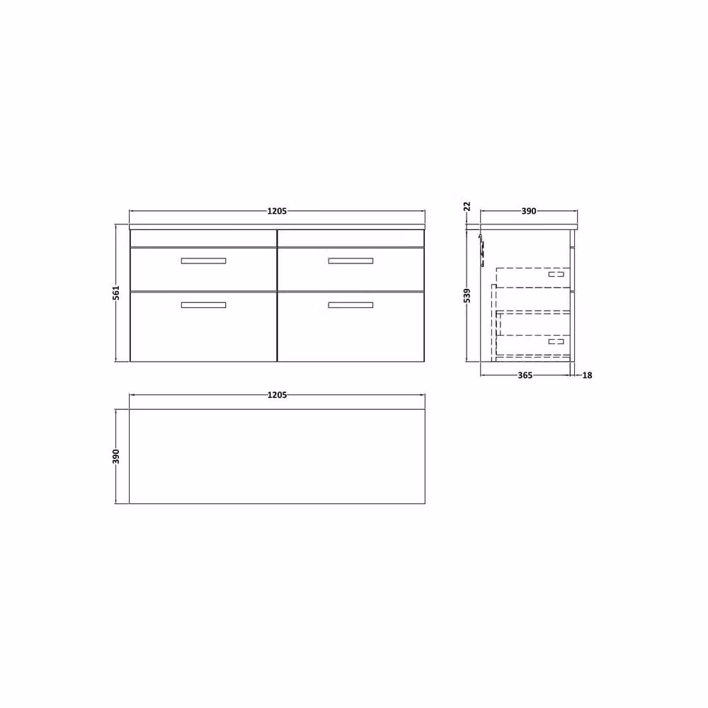 Balterley Millwich 4 Drawer Wall Hung Vanity Unit, Gloss Grey, W: 120 cm – 2