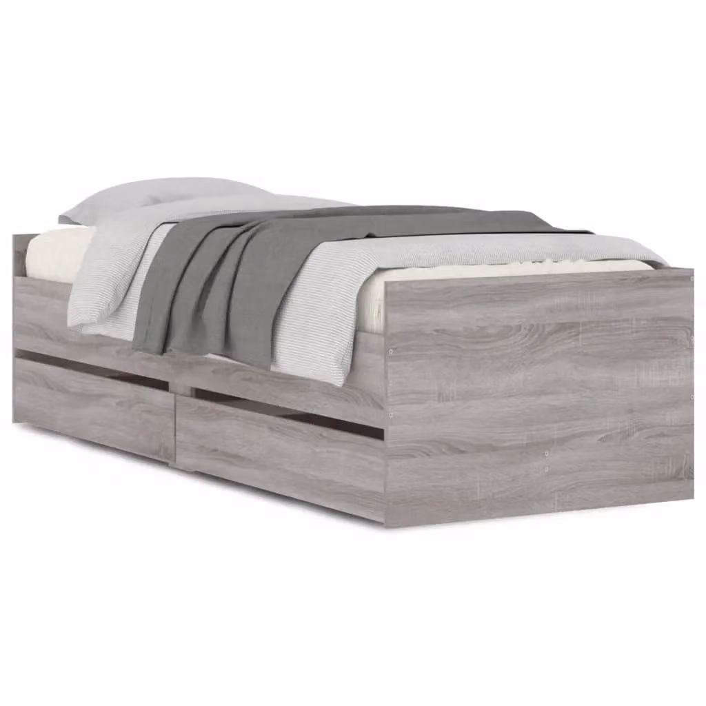 Berkfield Home Single Bed Frame with Drawers in Grey Sonoma, W/D/H: 90 x 190 cm – 2