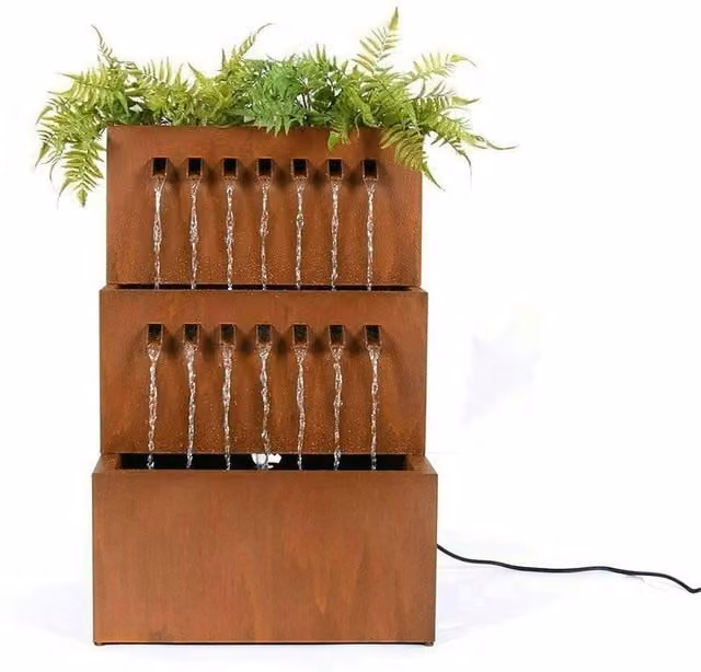 Garnock Primrose Cascading Garden Water Feature and Planter in Brown Galvanised Steel, W/D/H: 76 x 50 x 40 cm