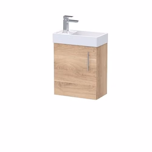 nuie MIN031 Vault Modern Wall Hung Bathroom Vanity Basin Unit with Soft Close Door, Bleached Oak, W: 40 cm, D: 44 cm, H: 22.2 cm