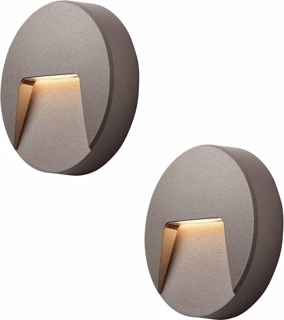 Loops 2 Pack Round Outdoor IP65 LED Pathway Guide Lights in Grey ABS with CCT Indirect Lighting