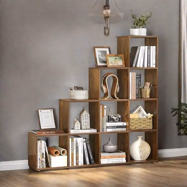 Rafaelo Mobilia Industrial Stepped Cube Storage Unit in Rustic Brown and Dark Brown