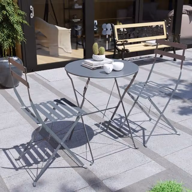 Vida Designs Porto 2 Seater Metal Bistro Set in Matt Dark Grey