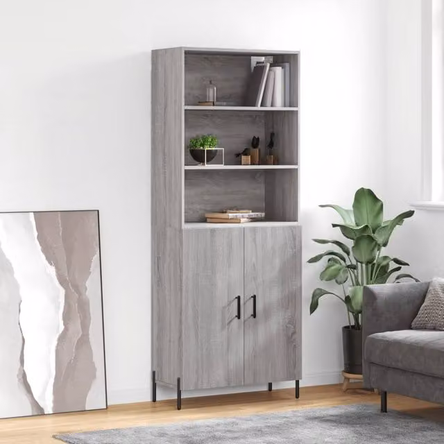 Berkfield Home Grey Sonoma Highboard in Engineered Wood, W/D/H: 69.5 x 34 x 180 cm