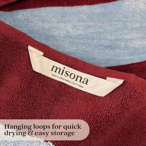 Misona Large Organic Cotton Striped Beach Towel in Red and Blue, W/D/H: 90 x 180 cm – 6