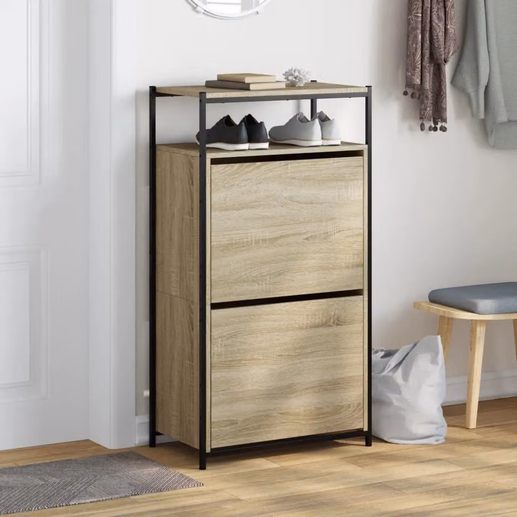 Berkfield Home Sonoma Oak Shoe Cabinet in Brown, W/D/H: 60 x 34 x 112 cm – 3