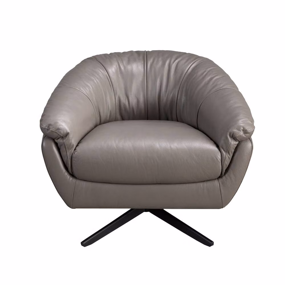 Angel Cerda Grey and Black Cowhide Leather Swivel Armchair with Metal Frame – 2
