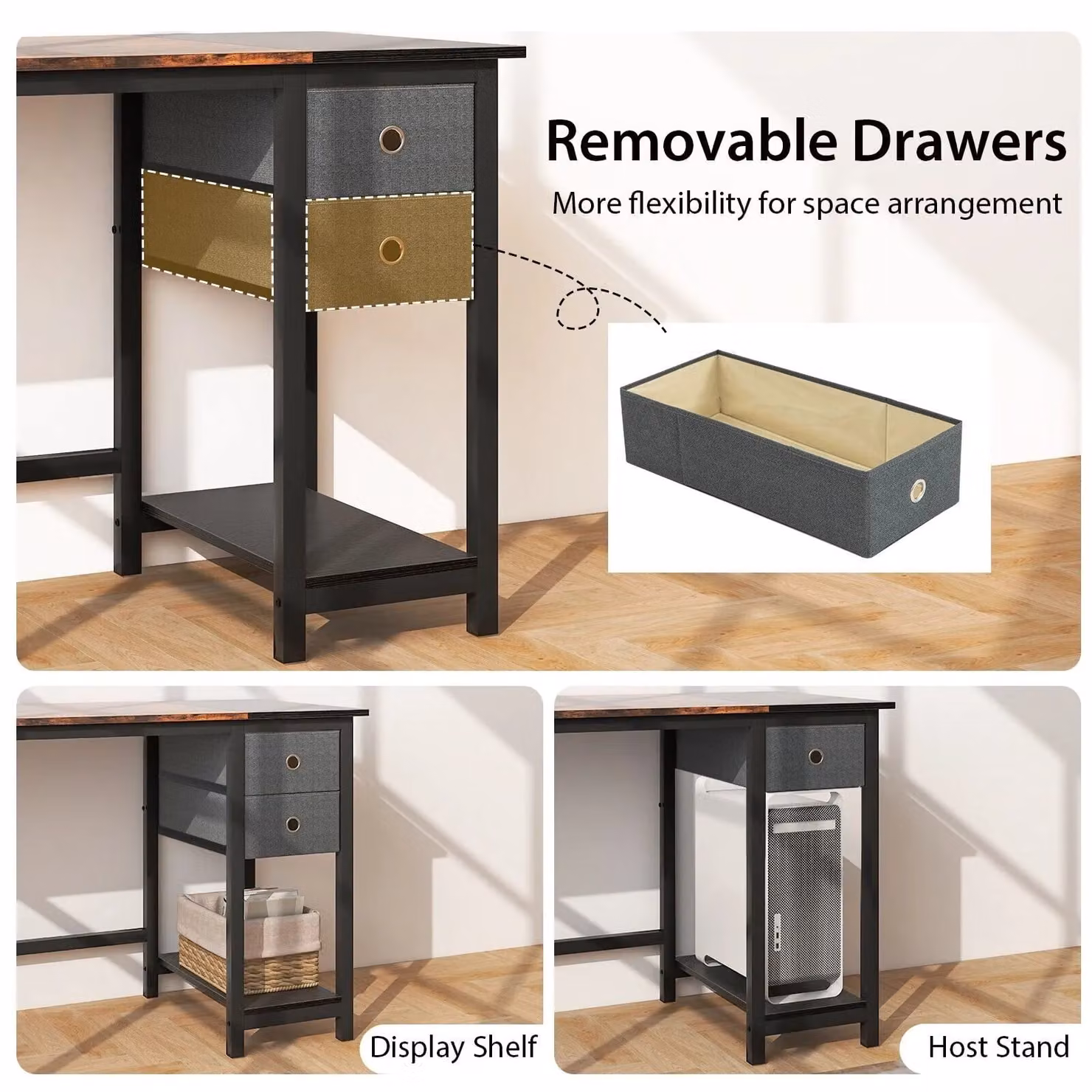 Costway Modern Brown Computer Workstation Home Office Desk with 2 Drawers, Width: 120 cm – 2