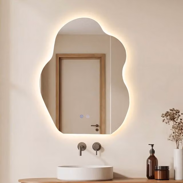 Costway Irregular LED Bathroom Mirror in Silver with Dimmable Touch Switch