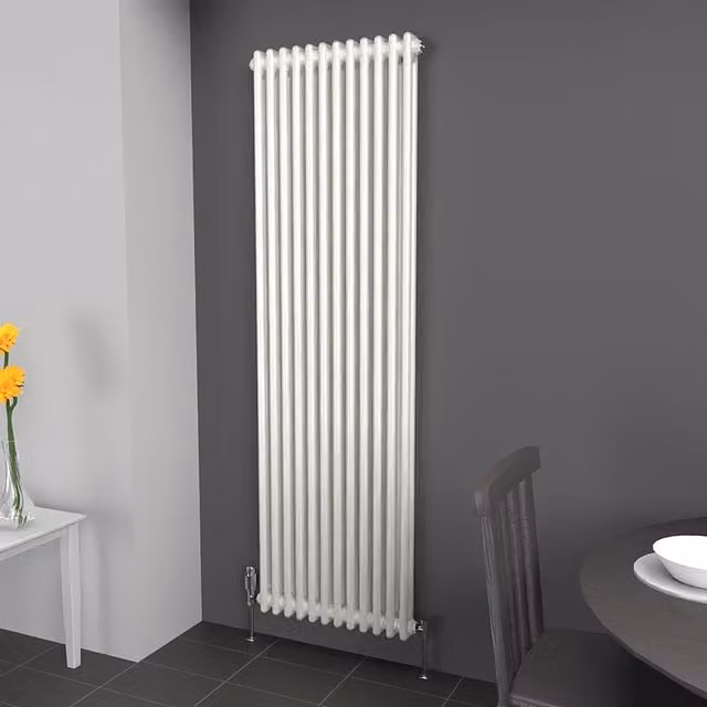Lux Heat White Vertical 2 Column Traditional Steel Radiator, H x W: 180 x 56 cm