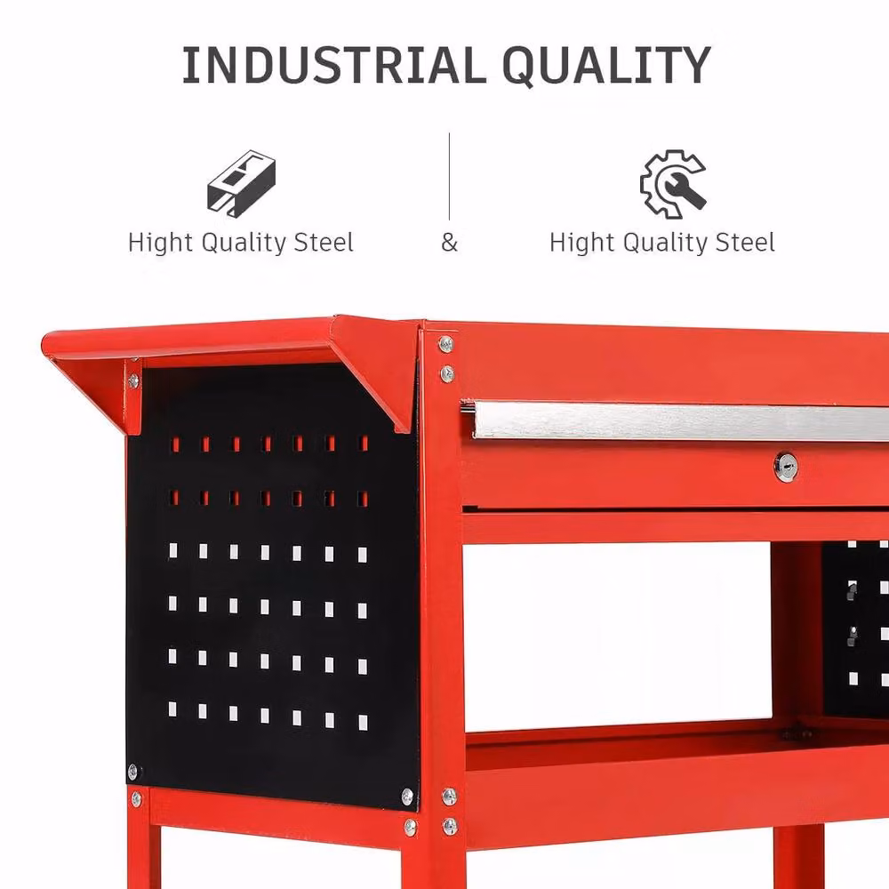 Dprodo 3 Tier Tool Cart with Drawers in Red, 150kg Capacity, Width: 60 cm – 6