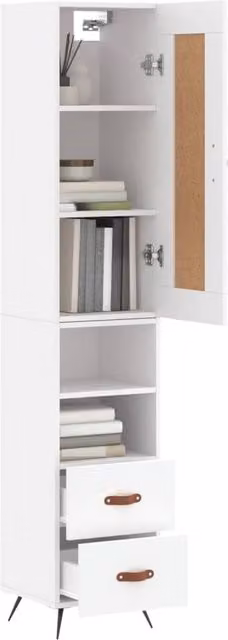 Berkfield Home White Highboard with Hinged Doors and Internal Shelves, W/D/H: 34.5 x 34.0 x 180.0 cm