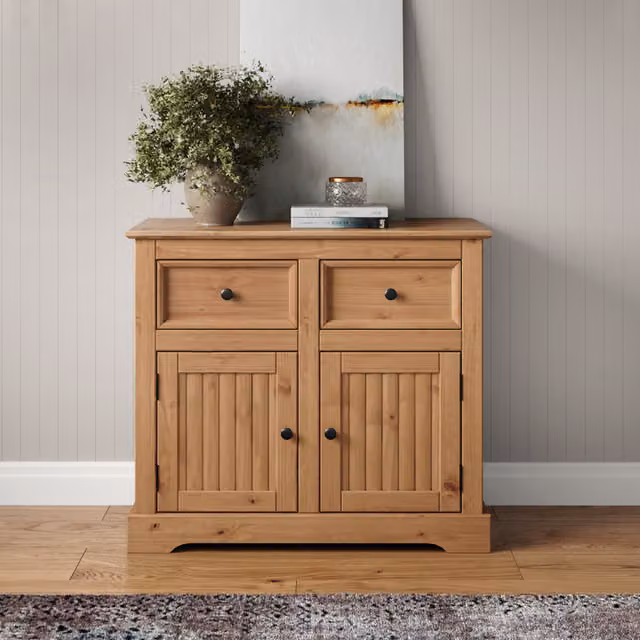 Mercers Furniture Country Antique Solid Wood Pine 2 Door 2 Drawer Sideboard in Brown