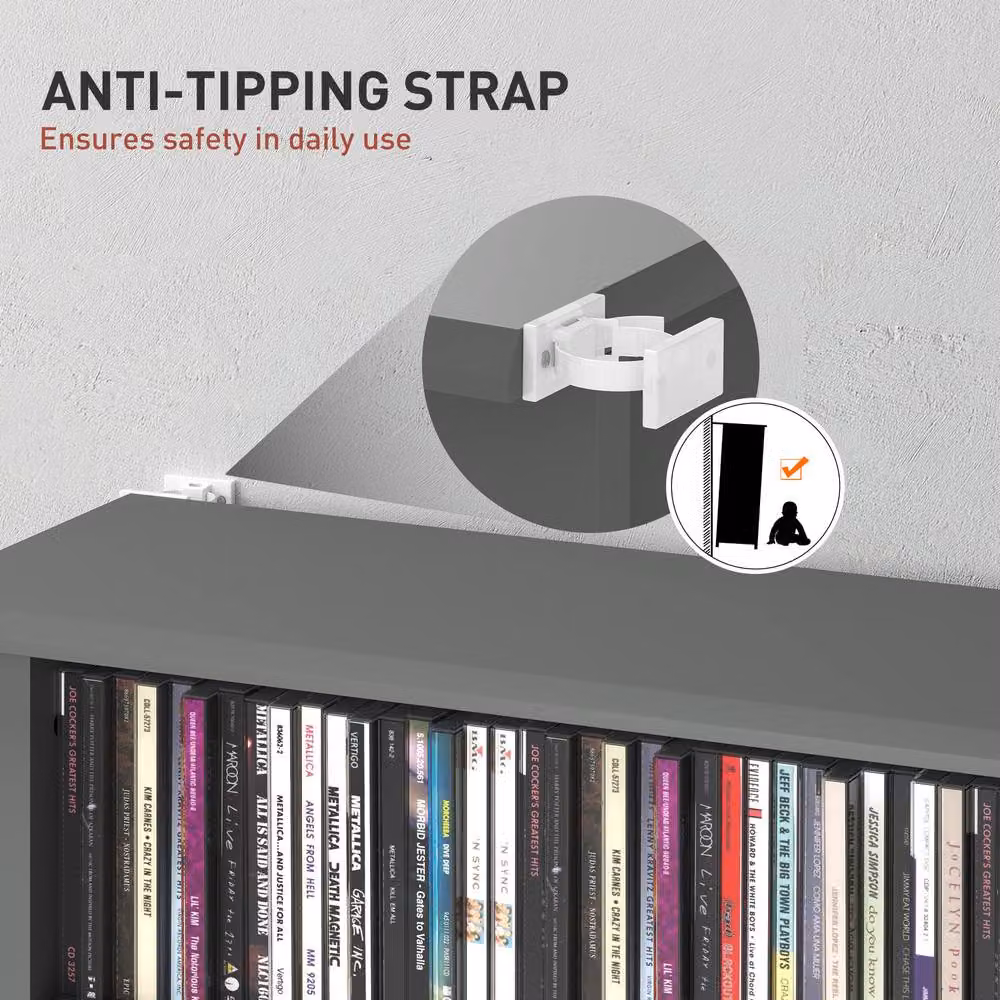 STILVORA Grey CD Storage Unit with Adjustable Shelves – 6
