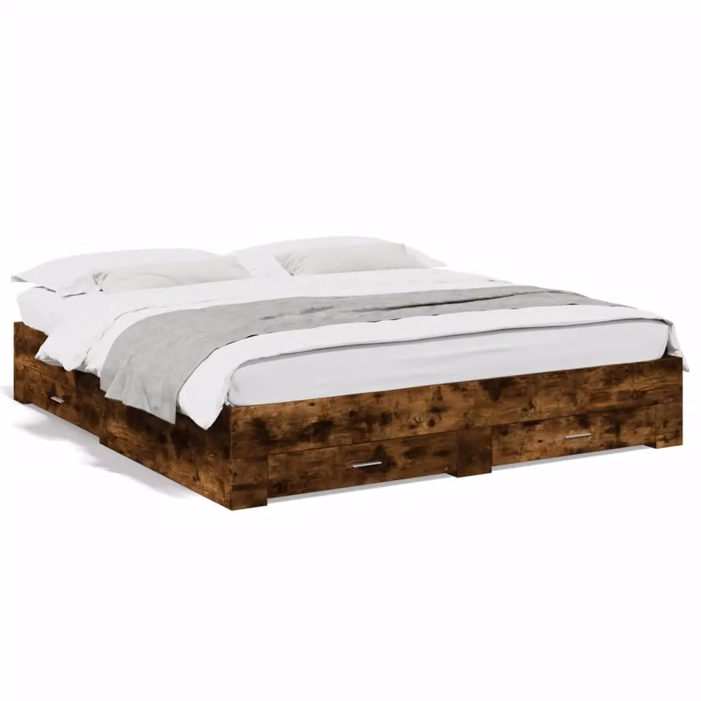 Berkfield Home Super King Bed Frame with Drawers in Smoked Oak Brown, W/D/H: 180 x 200 cm – 2