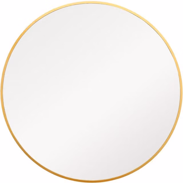 MirrorOutlet Fenestra Gold Modern Round Hanging Mirror, Gold, Diameter: 120 cm