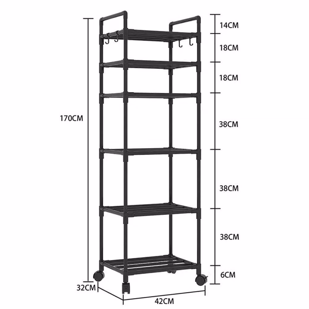 NESTLUNE 6 Tier Heavy Duty Metal Trolley Cart on Wheels in Black, W: 100 cm, D: 60 cm – 2