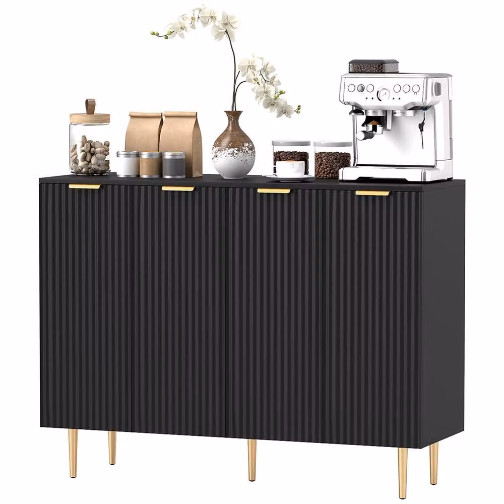 STILVORA Modern Black Sideboard with Adjustable Shelves and Metal Legs W/D/H: 120 x 40 x 90 cm – 4