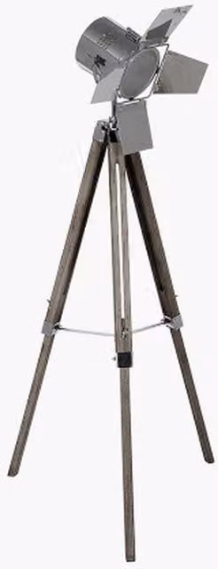 Pacific Lifestyle Retro Wood and Metal Tripod Floor Lamp with Grey Cylinder Shade