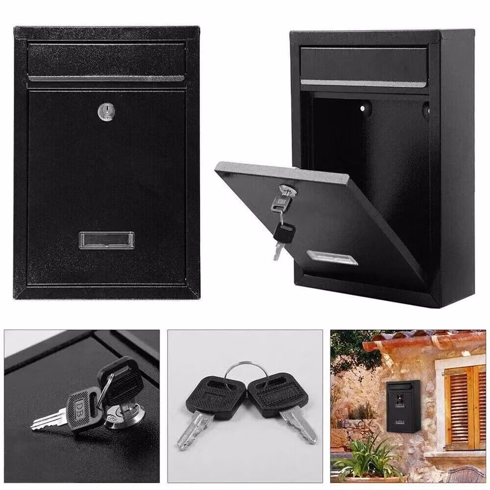 NESTLUNE Large Black Lockable Steel Enamel Wall Mounted Outdoor Post Box W/D/H: 32 x 32 x 9 cm – 5
