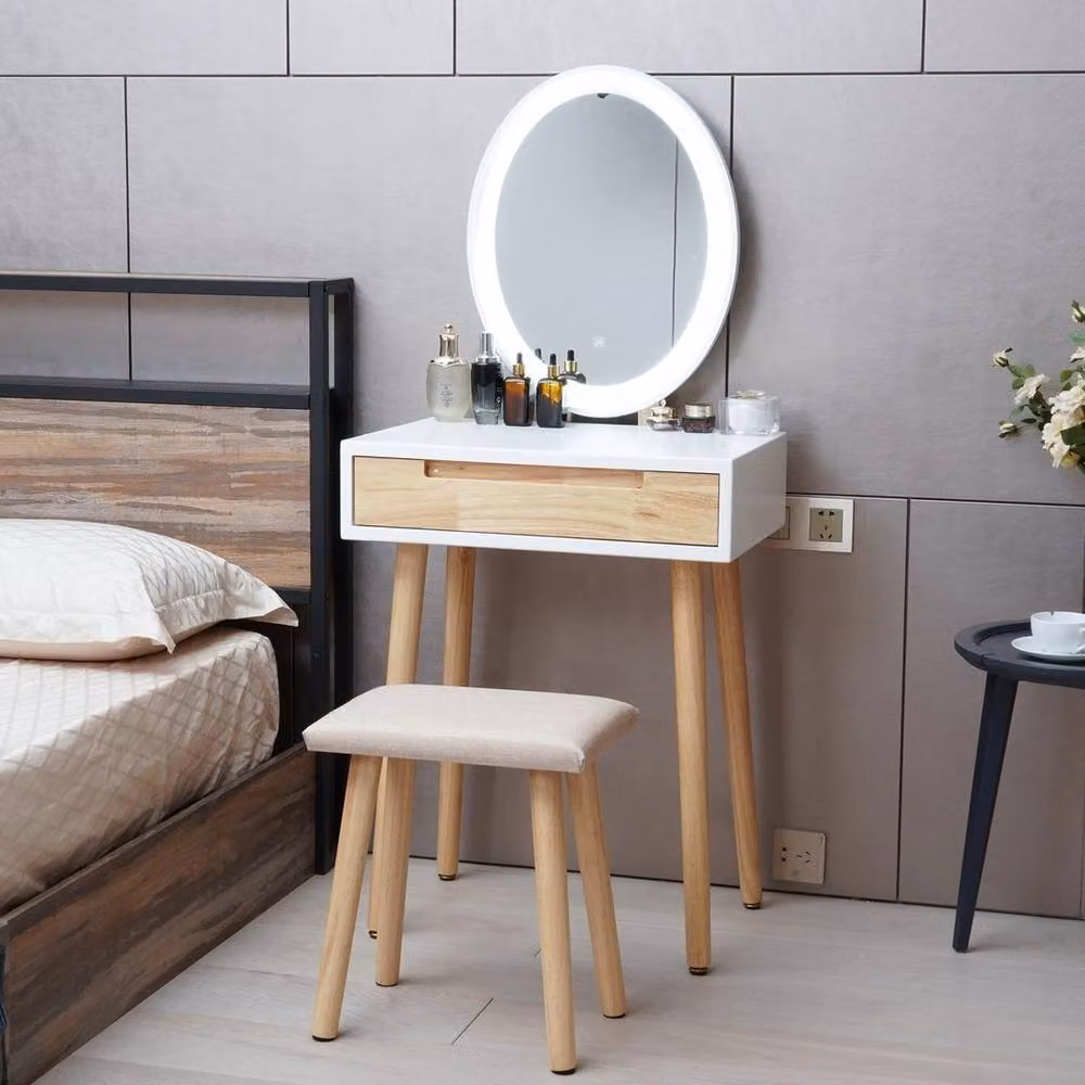 Kelvenix White Lacquered Dressing Table Vanity Set with Hollywood LED Light – 2