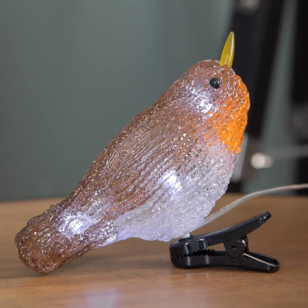 Samuel Alexander Set of 5 Light up Acrylic Christmas Robin Decorations with 30 Ice White LEDs in White and Multicolour – 2
