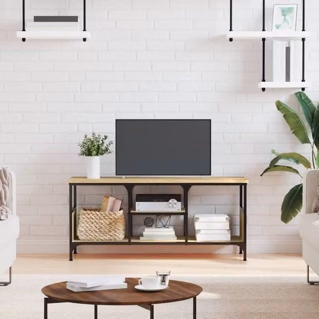 Berkfield Home Industrial TV Cabinet in Sonoma Oak and Brown, W/D/H: 100 x 35 x 45 cm – 1