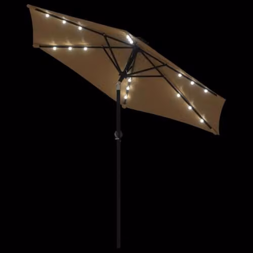 vidaXL Garden Parasol with LEDs and Steel Pole, Beige, W/D/H: 225 x 225 x 212 cm – 3