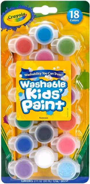 Crayola Washable Kids Paint Pots in Multicolour, 18 Colours