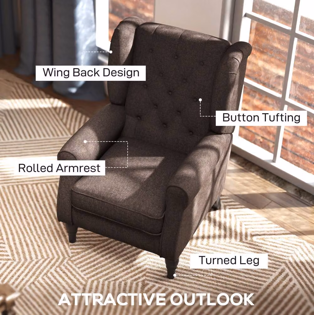 STILVORA Retro Wingback Chair with Brown Fabric Upholstery and Solid Wood Frame – 4