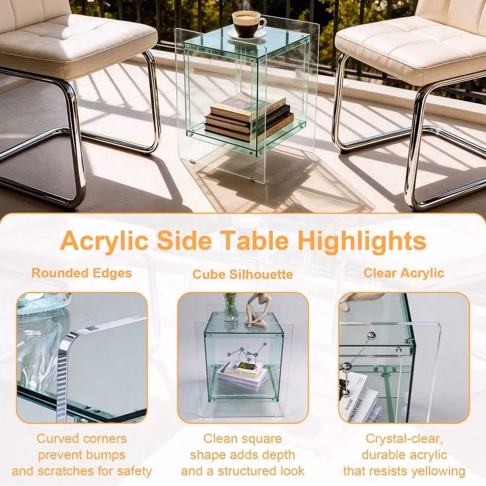 VOGREX 2-Tier Transparent Green Acrylic Side Table with Multifunctional Storage – 4