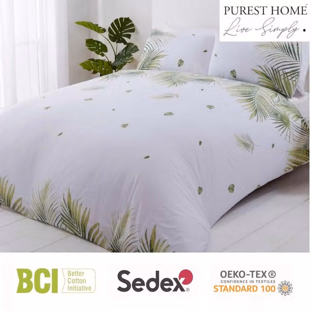 Rapport Tropics Reversible Floral Duvet Cover Set in Green and White, W/H: 180 x 200 cm