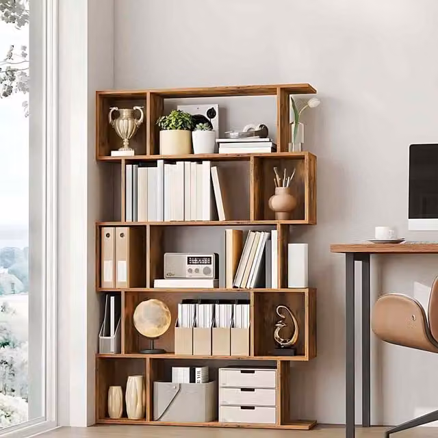 The Bazaarist 5 Tier Freestanding Open Shelves Bookcase in Rustic Brown