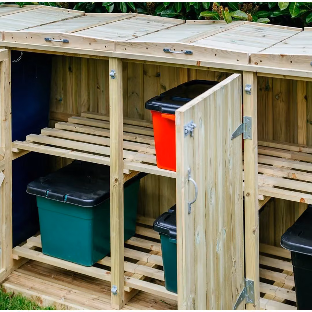 Buttercup Farm Shireburn Bin Store in Brown, Fits 1x 180L/240L Wheelie Bins and 6x Boxes, W/D/H: 124.0 x 80.4 x 120.0 cm – 4