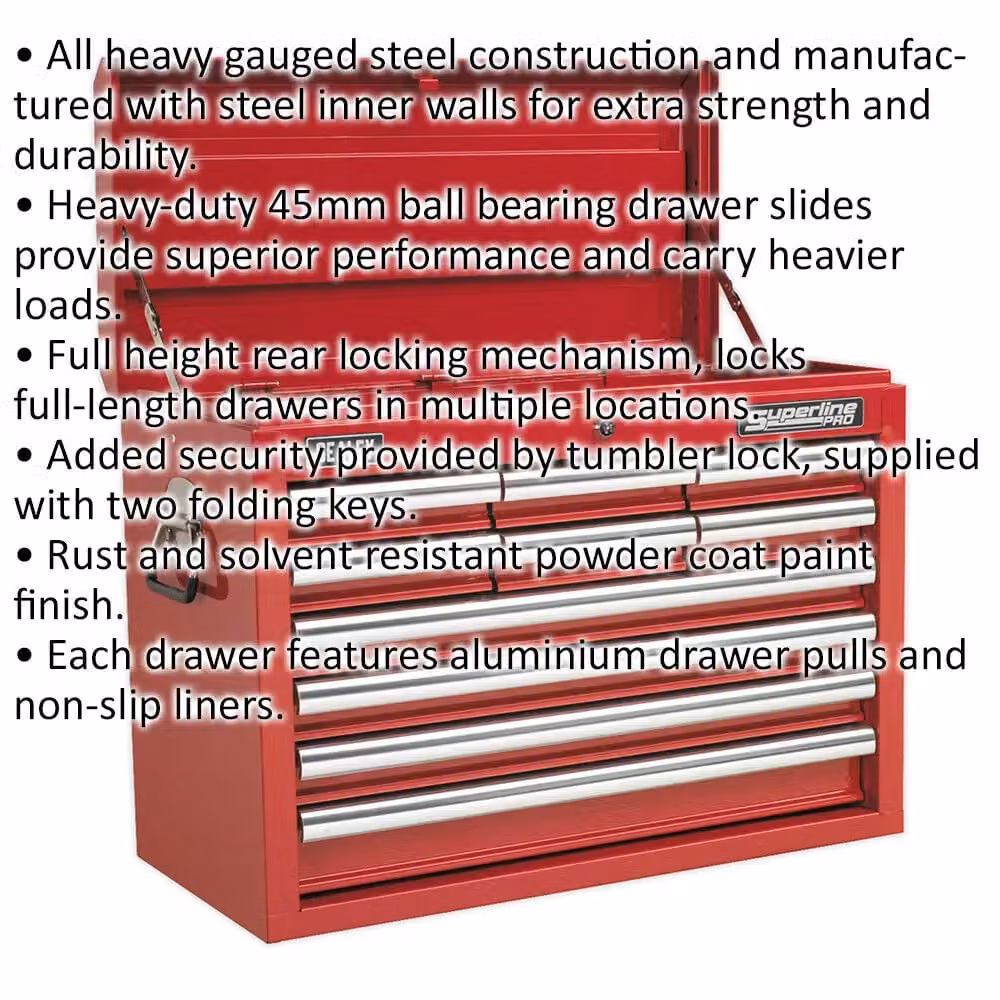 Loops Red 10 Drawer Lockable Tool Chest Storage Cabinet W: 66 cm, D: 31.5 cm, H: 48.5 cm – 2
