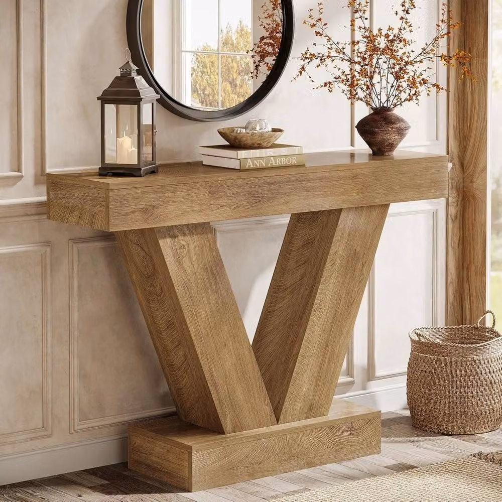 VOGREX Rustic Brown Farmhouse Console Table, W: 105 cm, D: 30 cm, H: 50 cm – 3
