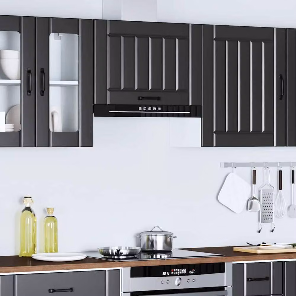 Berkfield Home Lucca Black Matt Kitchen Wall Cabinet with Glass Doors – 2