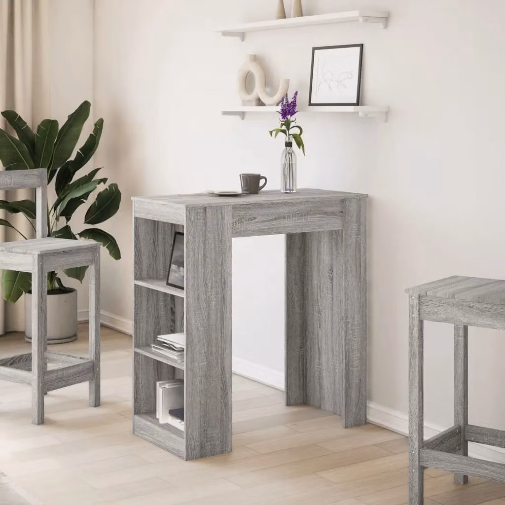 Berkfield Home Bar Table with Racks in Grey Sonoma, W/D/H: 95 x 47 x 103.5 cm – 2