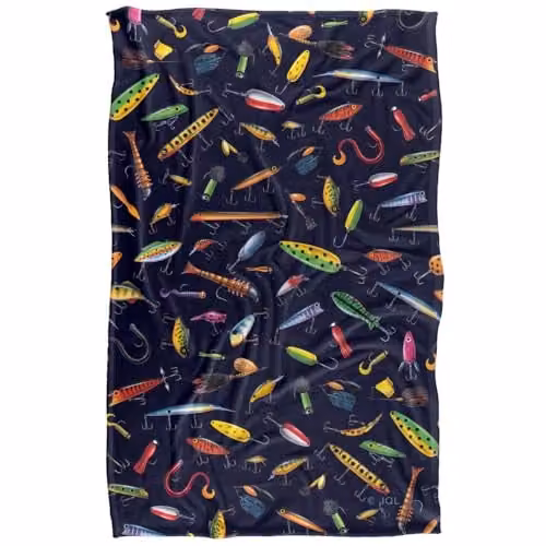 JQ Licensing Fishing Lures Pattern Super Soft Fleece Throw Blanket, Multicolour, W: 91 cm, D: 147 cm – 1