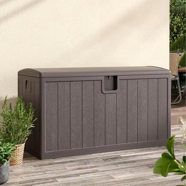 Breeins 105 Gallon Brown Plastic Outdoor Storage Box