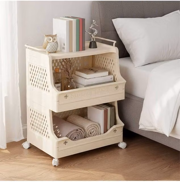 Living and Home 3-Tier Rolling Laundry Sorter Basket with Handles and Castors, Beige